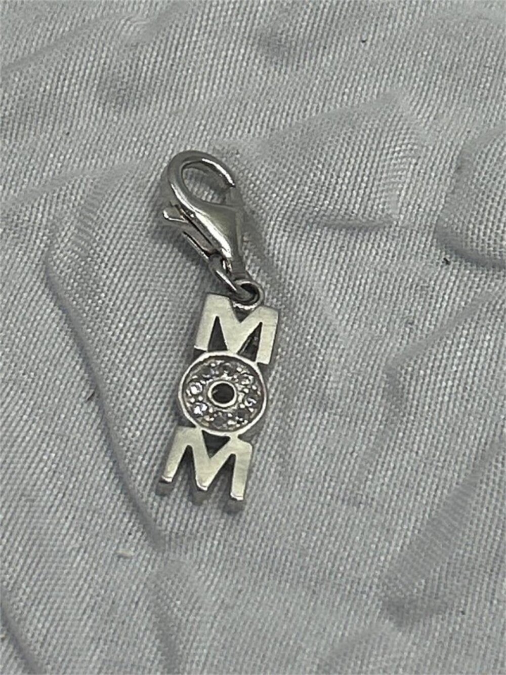 925 Sterling Silver Vertical MOM Charm/Pendant CZ Stones Lobster Claw